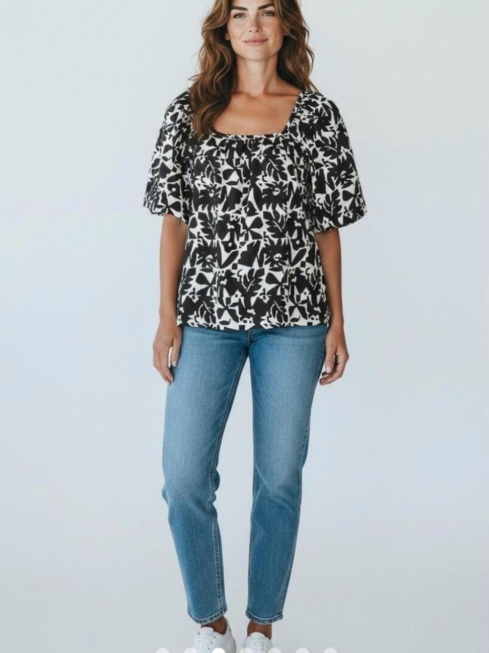 Free Assembly Black & White Floral-Abstract Women's Top